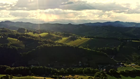 Aerial view of Austrian Vineyards in South Styria