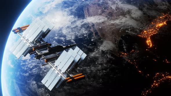 View of the Earth and a Spaceship From Satellit Using High Technology alt