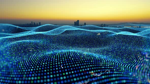 smart Connected city skyline. Futuristic network concept, city Technology. alt