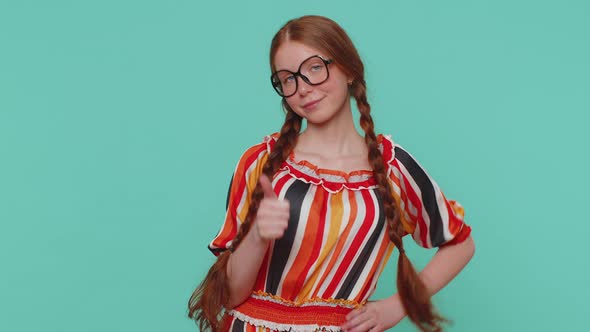 Lovely Cheerful Girl Approves Suggestion Shaking Head Approvely Satisfied with Good Work Like alt