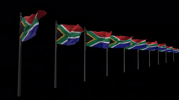 Row Of South Africa Flags With Alpha 4K alt