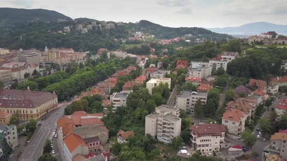Aerial view of Brasov city, medieval town situated in Transylvania, Romania. Old architecture alt