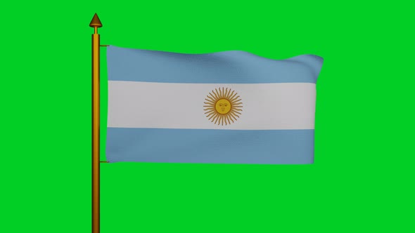 National flag of Argentina waving with flagpole on chroma key, Republic Argentine flag textile alt