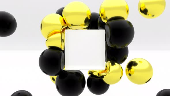 Soft Body Physics Gold Black Elastic Sphere Collider on Glass Box Empty Mockup Scene alt