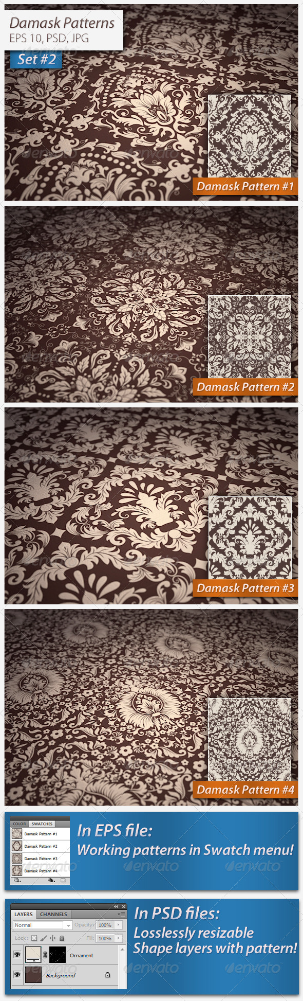 Seamless Damask Patterns Set - Patterns Decorative