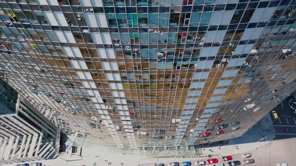 Street Reflection on Glass Steel Building Facade alt
