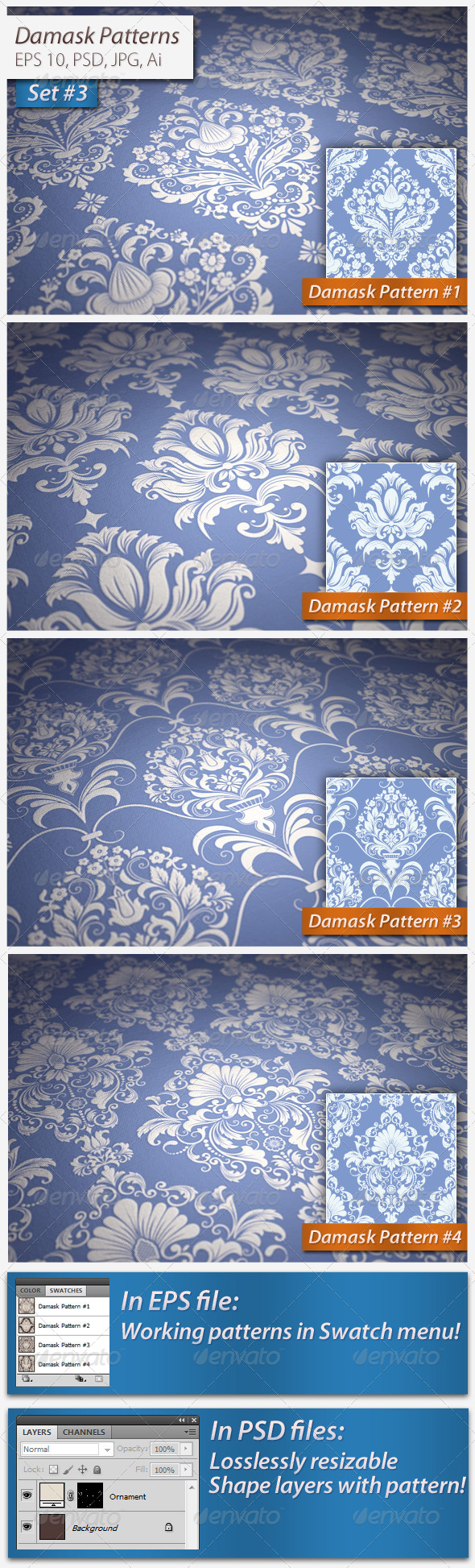 Seamless Damask Patterns Set - Patterns Decorative