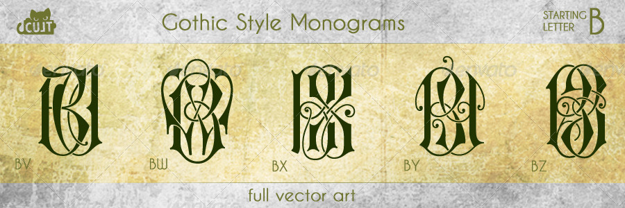 Gothic Style Monograms Starting with Letter B by cultcat | GraphicRiver