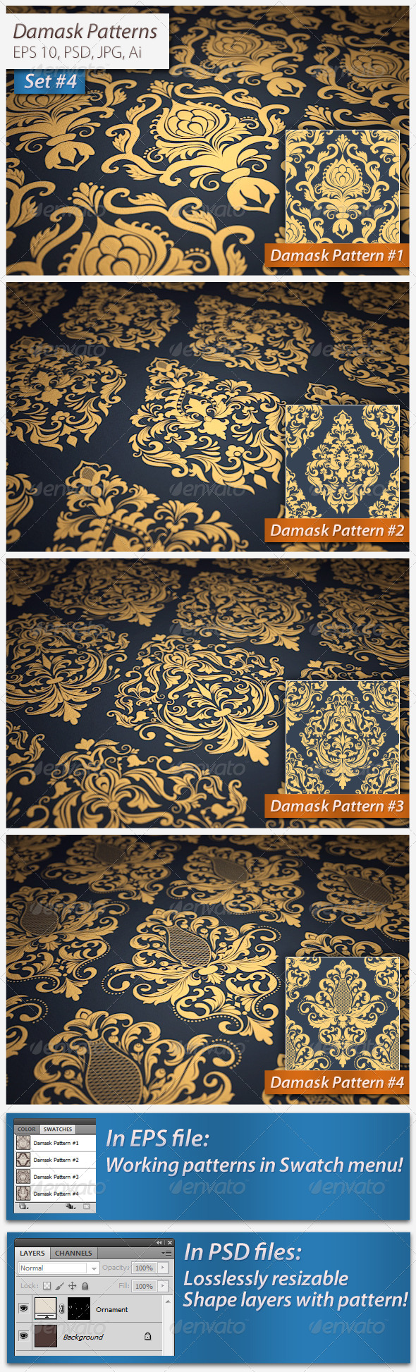 Seamless Damask Patterns Set#4 - Patterns Decorative