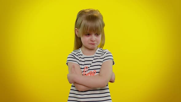 Upset Disappointed Kid Child Girl with Tears on Eyes Cries From Despair Sad Because of Unfair Things alt