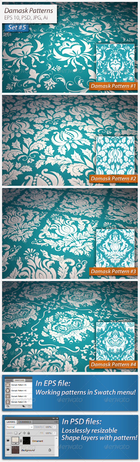 Seamless Damask Patterns Set#5 - Patterns Decorative
