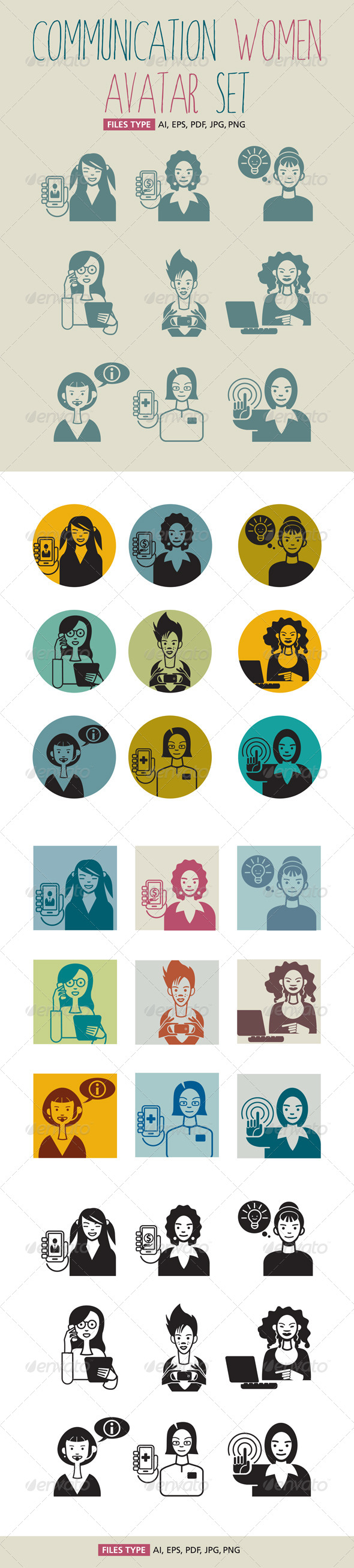 Communication Women Avatar Set - Characters Vectors
