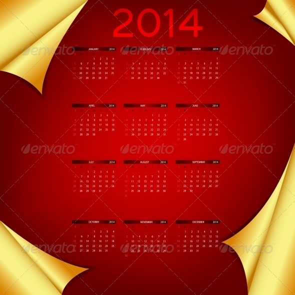 2014 New Year Calendar Vector Illustration - Christmas Seasons/Holidays