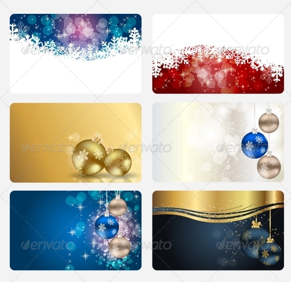 Set of Cards with Christmas Balls, Stars and Snow - Christmas Seasons/Holidays