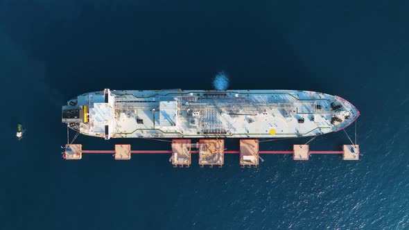 A Gas Tanker is Anchored at Sea Aerial View 4 K alt