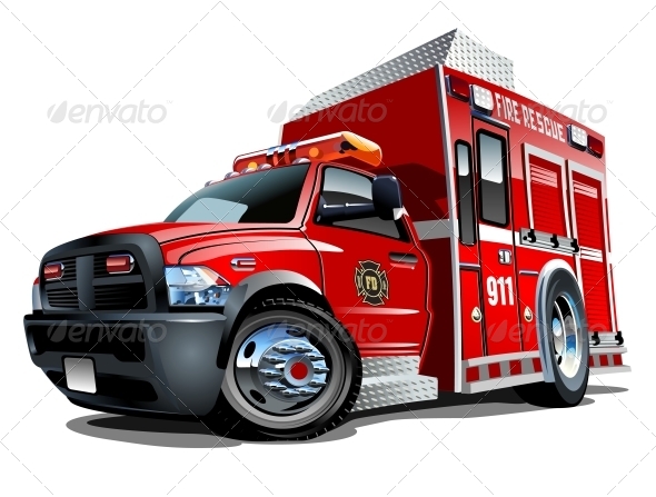 Vector Cartoon Rescue Truck - Man-made Objects Objects