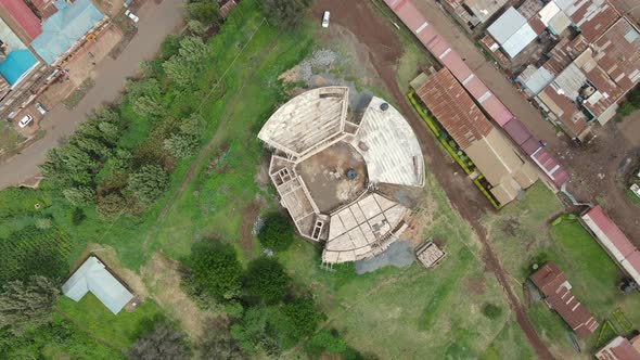 Aerial top down on open air market in rural village Loitokitok in Southern Kenya alt