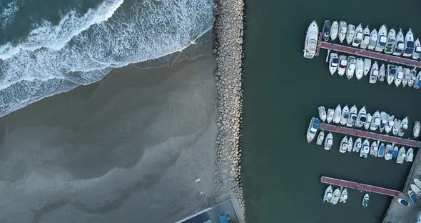 Boats Aerial View With Breakwater