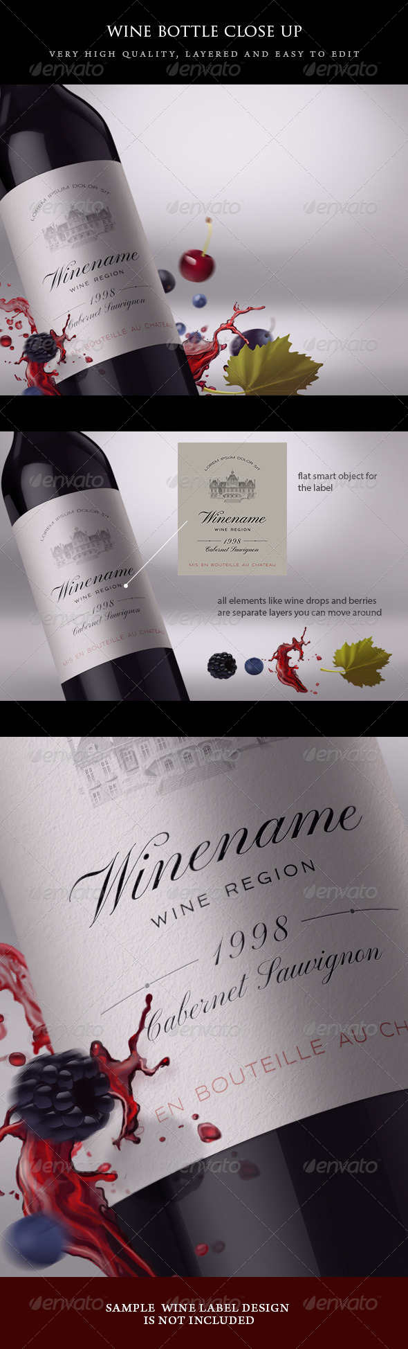 Wine Bottle Close-up Mock-up with Fruits - Food and Drink Packaging