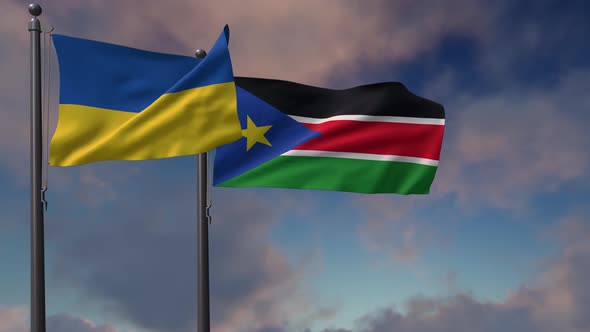 South Sudan Flag Waving Along With The National Flag Of The Ukraine  4K alt