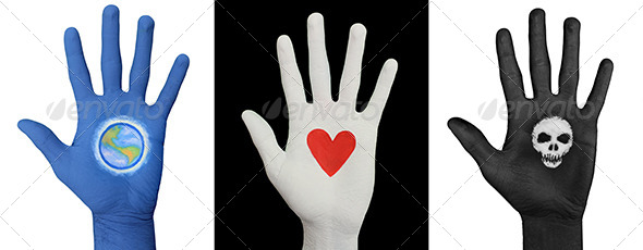 Painted Hands - Earth. Heart, Skull (3-Pack) - Miscellaneous Isolated Objects
