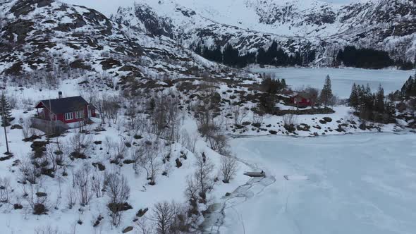 Svolvaer frozen lake under the snow in the Lofoten islands Norway