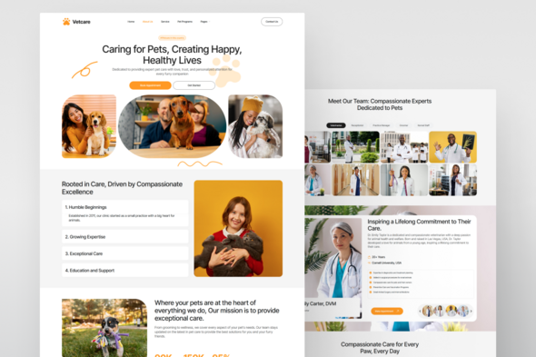 VetCare - Pet Care & Veterinary Elementor Template Kit for Animal Clinics, Pet Hospitals, and Vets
