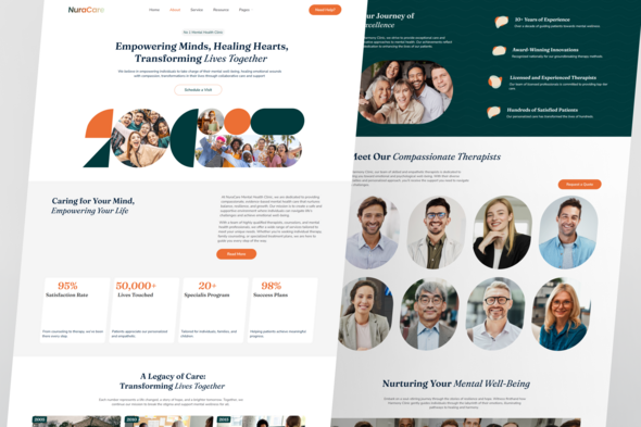 NuraCare Mental Health Clinic Elementor Template Kit for Psychologists, Therapists, Wellness Centers