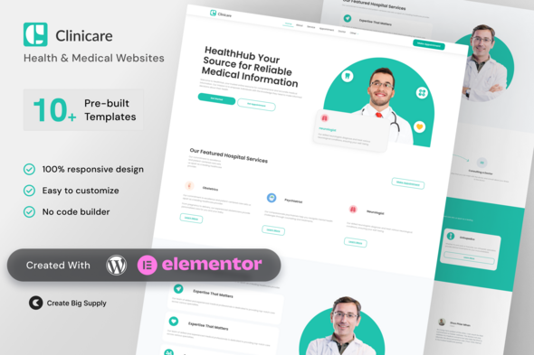 Clinicare Health & Medical Elementor Template Kit for Clinics, Doctors, and Healthcare Services