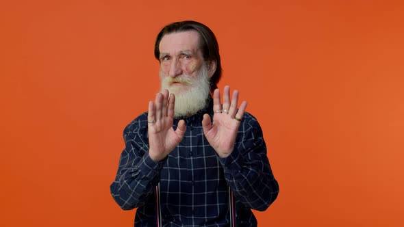 Confused Senior Old Bearded Man Pointing Fingers Himself Ask Say Who Me No Thanks i Do Not Need It alt