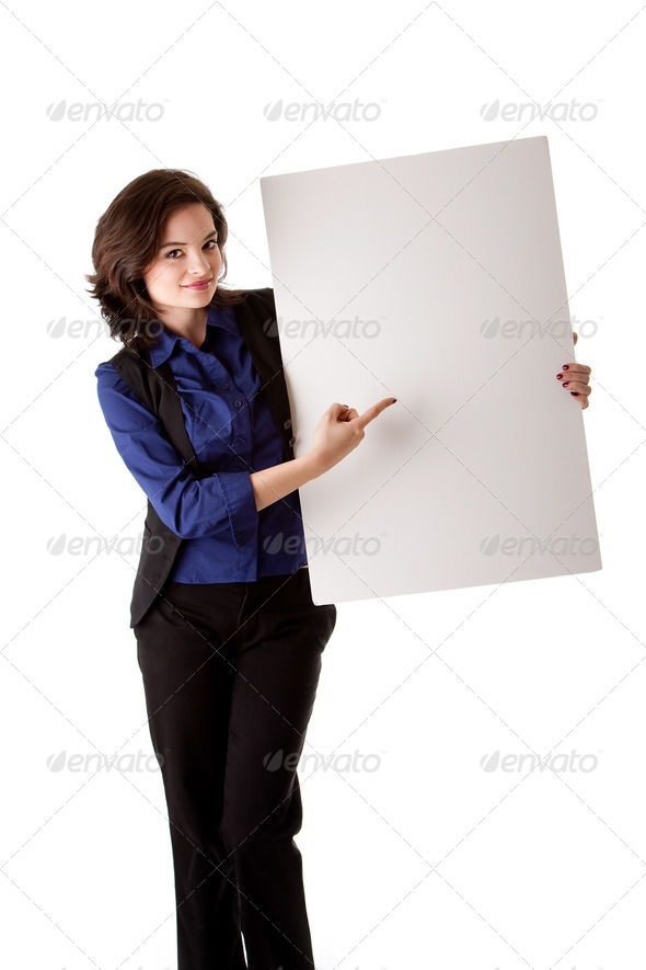 Young business woman with white board - Stock Photo - Images