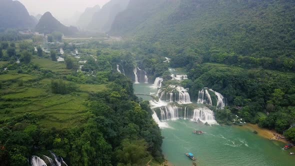 Aerial view, panorama view of beautiful waterfall alt