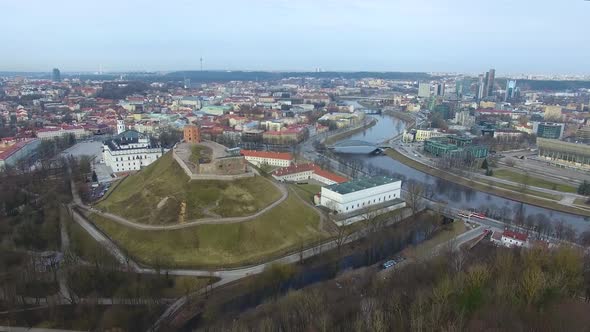 Aerial view of the Gediminas Tower in the old town of Vilnius, Lithuania alt