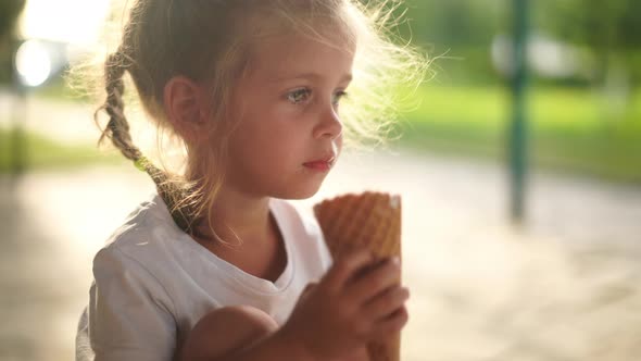 Little Girl Eat Ice Cream Outdoor, Stock Footage | VideoHive