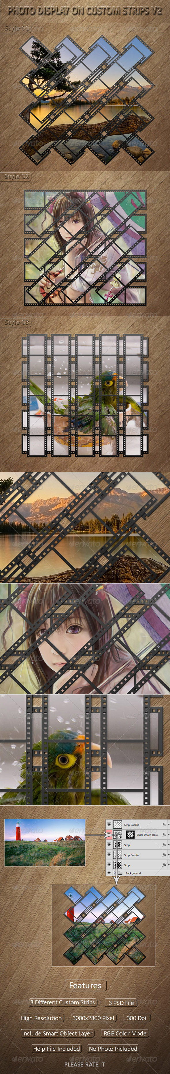 Photo Display on Custom Strips V2 - Photo Templates Graphics