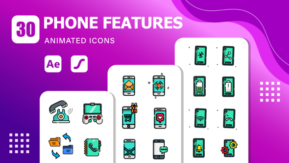 30 Phone Features Animated Icons | After Effects Template & Lottie Animation Elements template preview