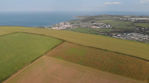 Aerial View Woolacombe North Devon Over Fields From Inland Colour Graded