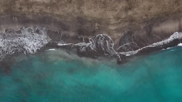 Top View of the Desert Black Beach on the Atlantic Ocean alt