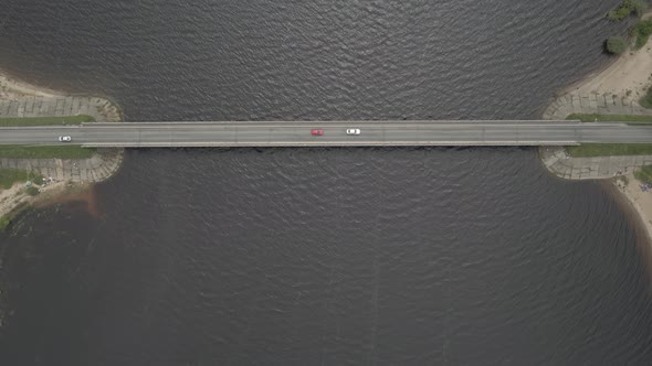 Automobiles Driving At Valleymount Bridge Over Calm Waters Of Poulaphouca Reservoir (Blessington Lak alt