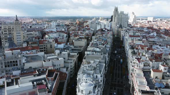 Aerial View of Madrid with Residential Areas and Gran Via Street Spain alt