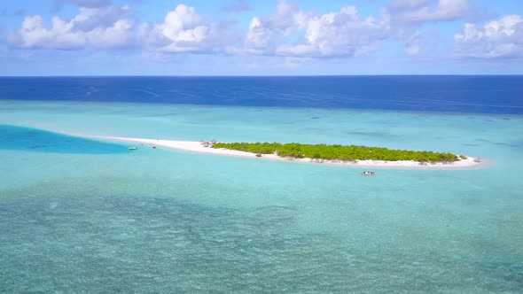 Aerial panorama of bay beach by blue water with sand background alt