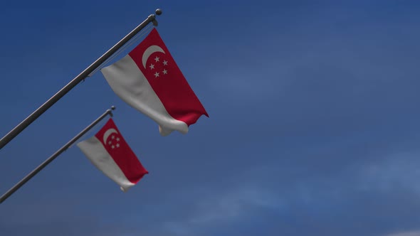 Singapore  Flags In The Blue Sky - 4K