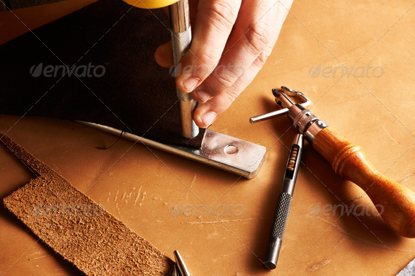 Leather crafting tools Stock Photo by haveseen