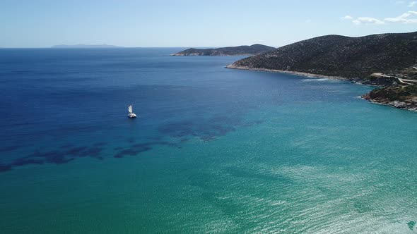 Platis village on Sifnos island in the cyclades in Greece aerial view alt