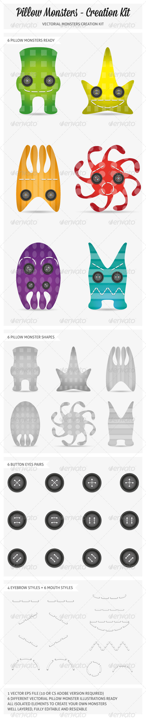 Button-Eyed Pillow Monsters Creation Kit - Monsters Characters