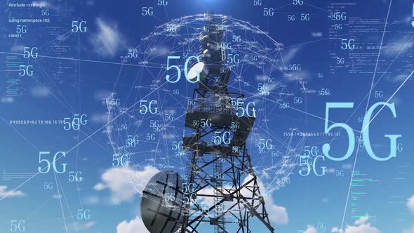 5g Communication Signal Tower Base Station Transmits Data Signal