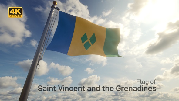Saint Vincent and the Grenadines Flag on a Flagpole - 4K alt
