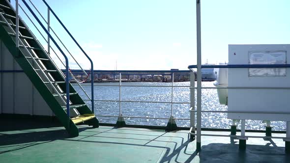 Travel by ferry. City tram. The ferry floats on the water.