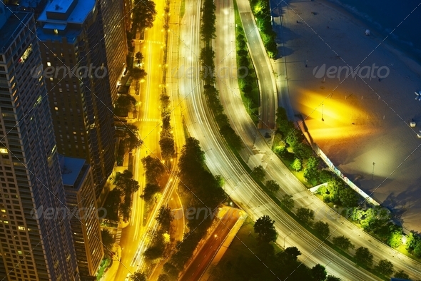 Night Streets of Chicago - Stock Photo - Images