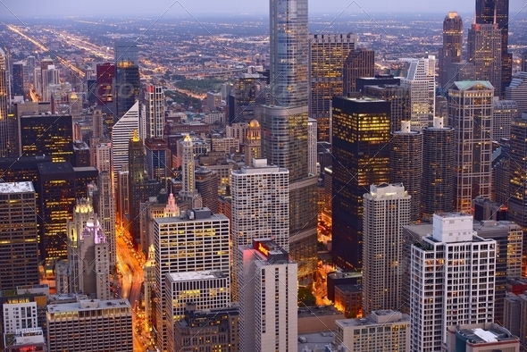 Chicago Skyline at Dusk - Stock Photo - Images